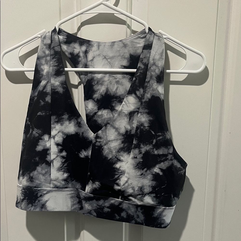 Black and White Tie-Dye Sports Bra